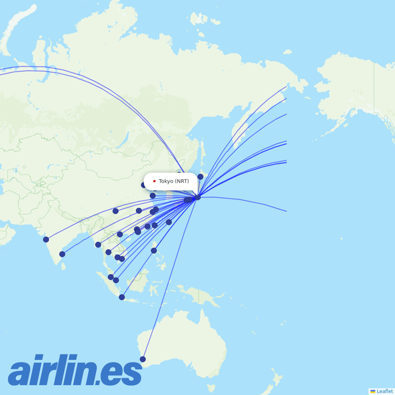 ANA from Narita International Airport destination map