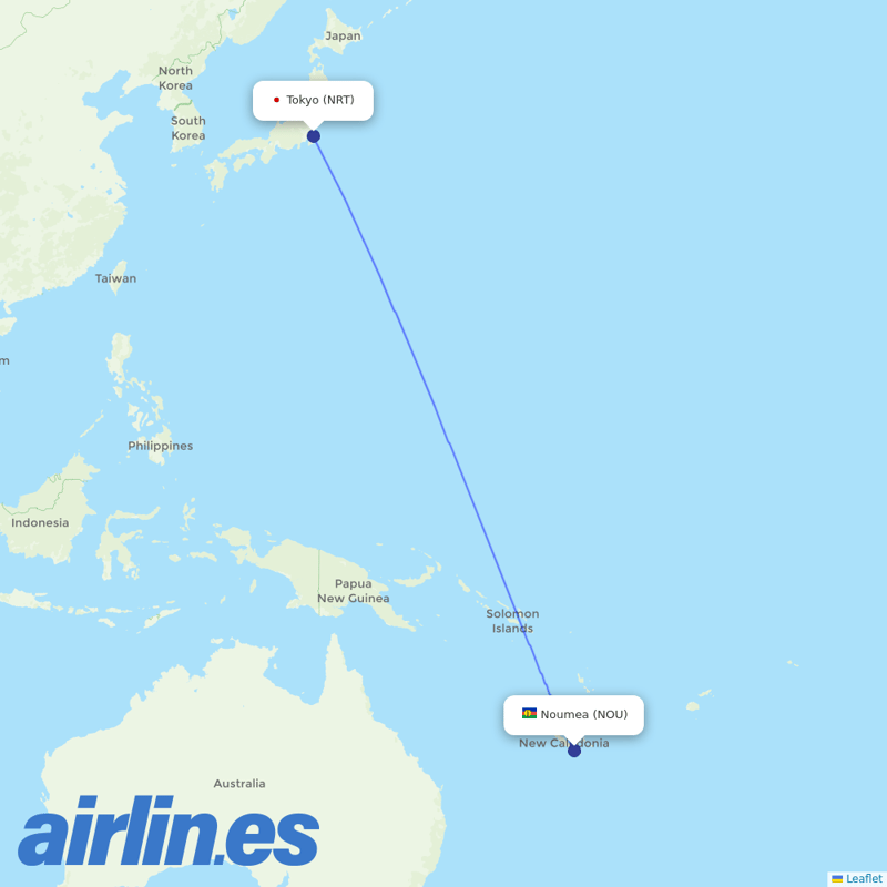 Aircalin from Narita International Airport destination map