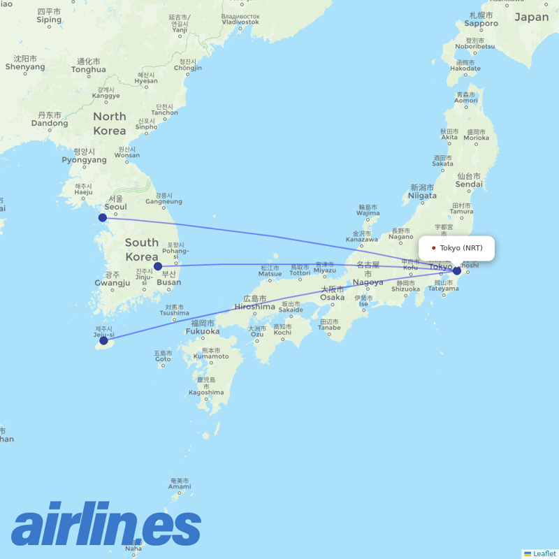 T´Way Air from Narita International Airport destination map