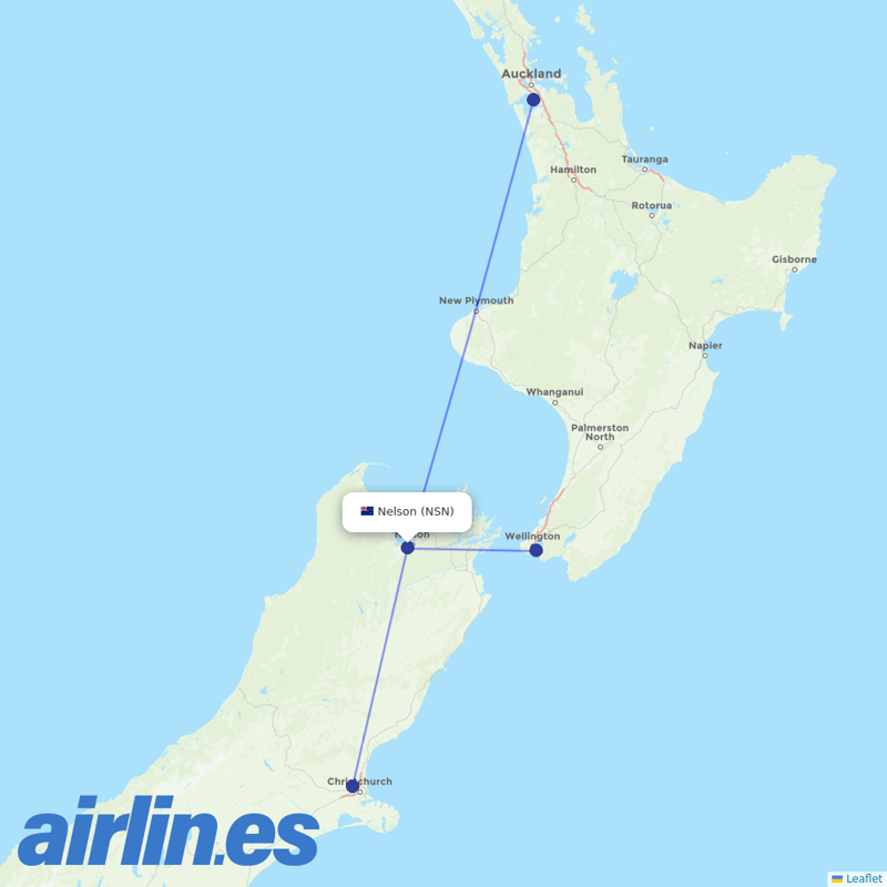 Air New Zealand from Nelson destination map