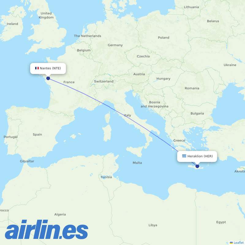 Sky Express from Nantes Airport destination map