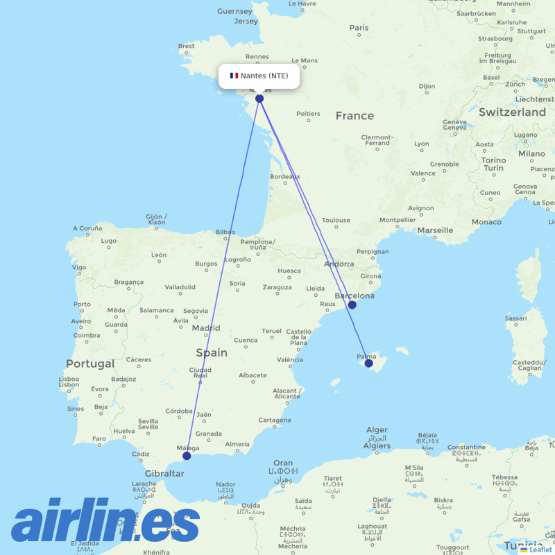 Vueling from Nantes Airport destination map