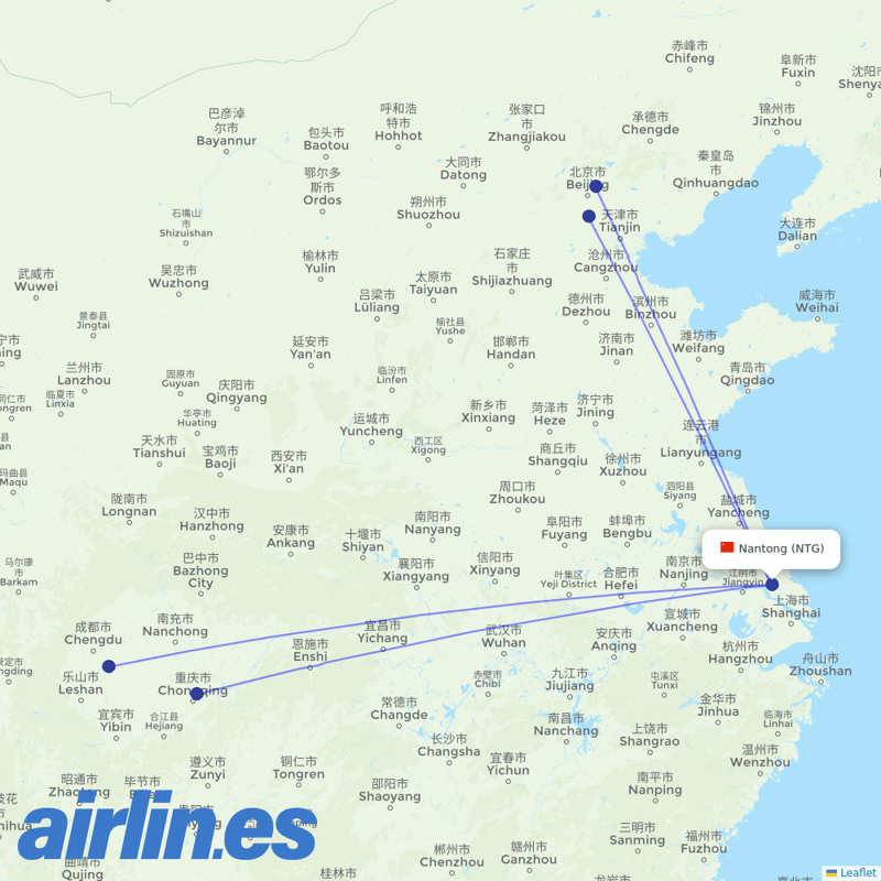 Air China from Nantong Airport destination map