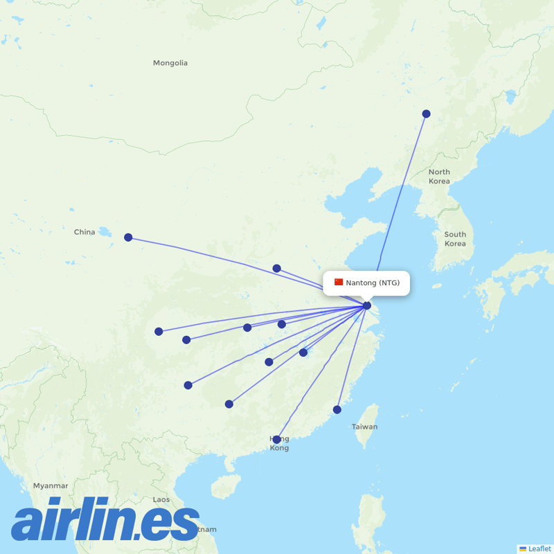 Donghai Airlines from Nantong Airport destination map