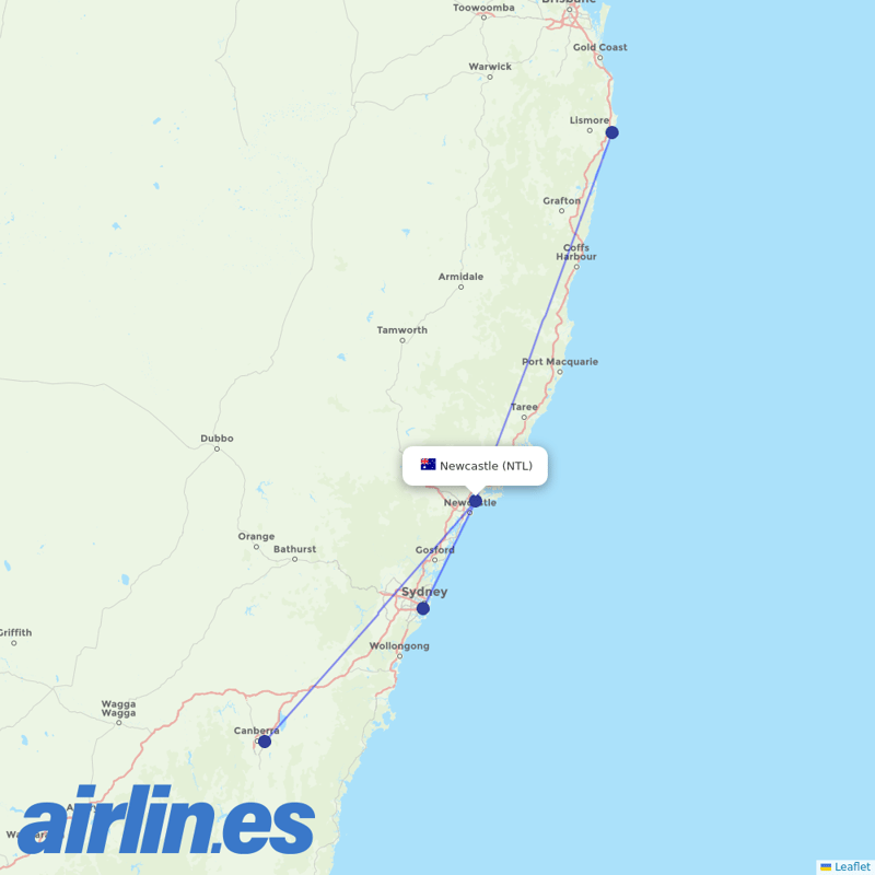 FlyPelican from Newcastle Airport destination map