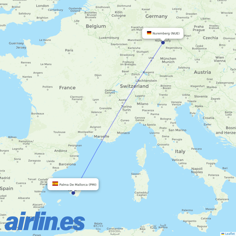 Condor from Nuremberg Airport destination map