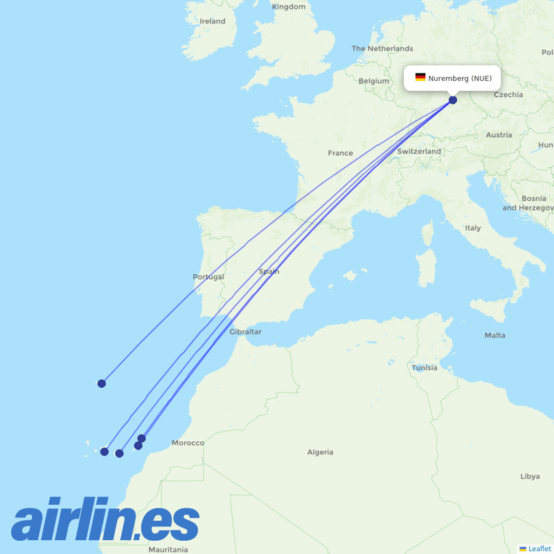 Corendon Airlines Europe from Nuremberg Airport destination map