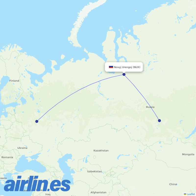 Aeroflot from NayUrengoy destination map