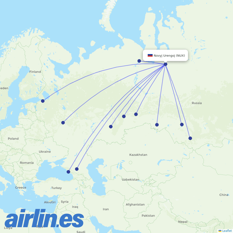 Yamal Airlines from NayUrengoy destination map