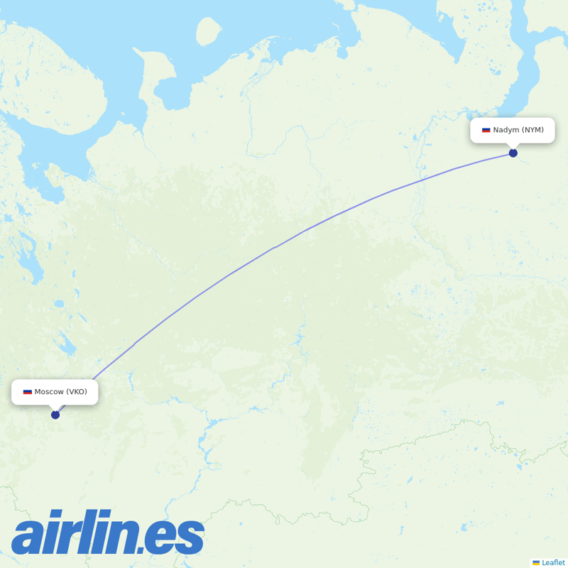 Gazpromavia from Nadym Airport destination map