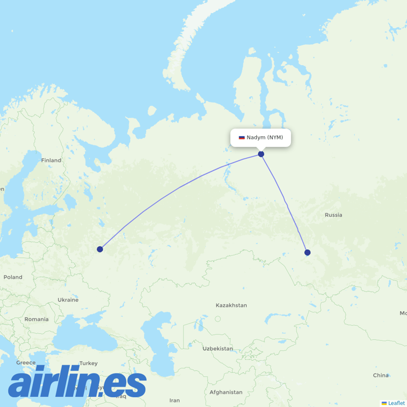 S7 Airlines from Nadym Airport destination map