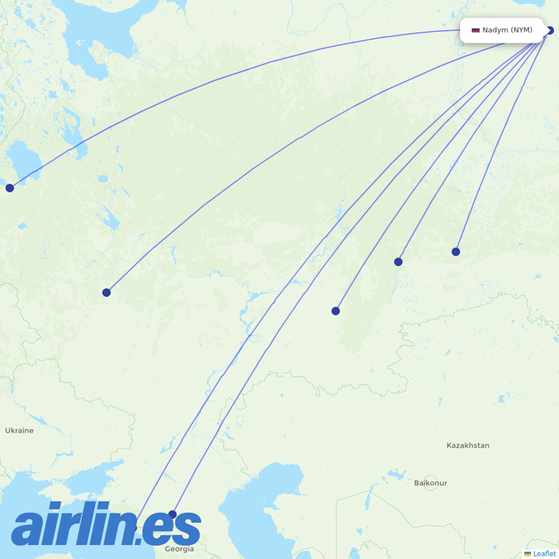 Yamal Airlines from Nadym Airport destination map