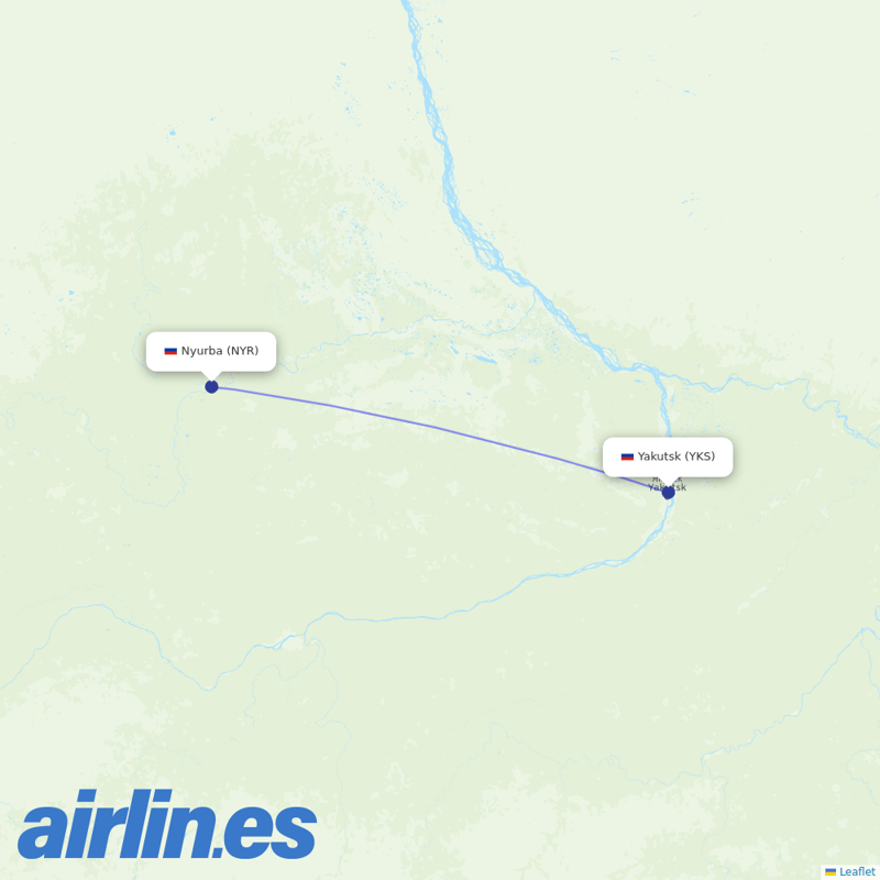 Polar Airlines from Nyurba Airport destination map