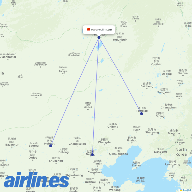 Air China from Manzhouli destination map