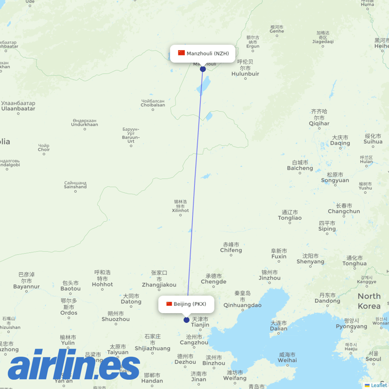China United Airlines from Manzhouli destination map