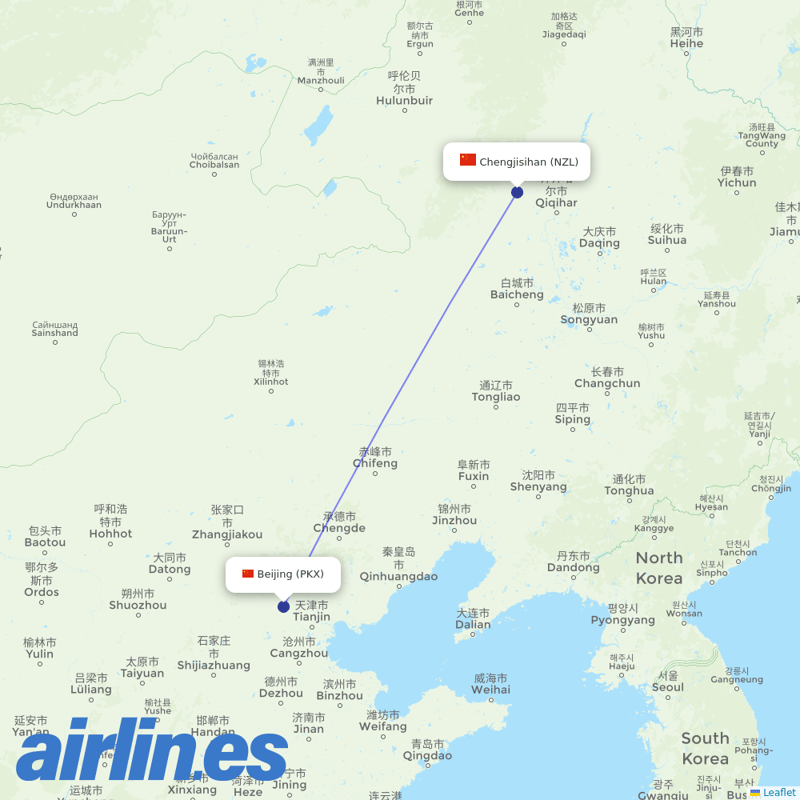 Hebei Airlines from Zhalantun Chengjisihan Airport destination map