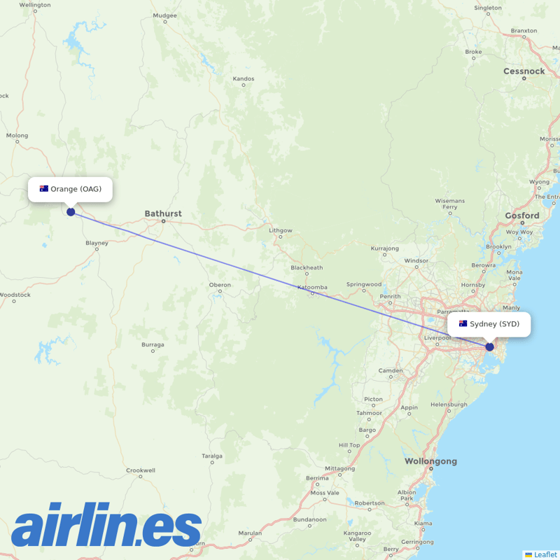 Qantas from Orange destination map