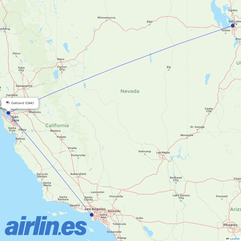 Delta Air Lines from Metropolitan Oakland International destination map