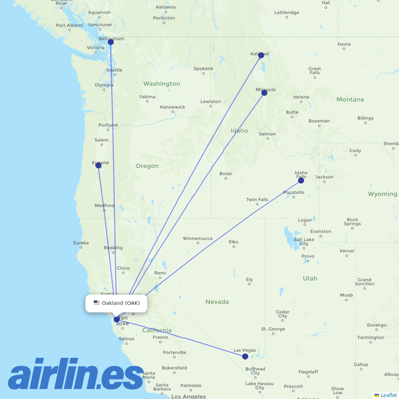 Allegiant Air from Metropolitan Oakland International destination map