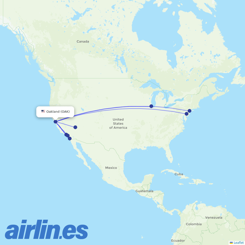 Spirit Airlines from Metropolitan Oakland International destination map