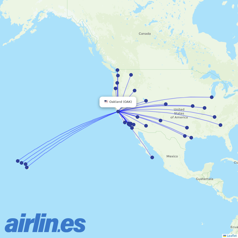 Southwest Airlines from Metropolitan Oakland International destination map