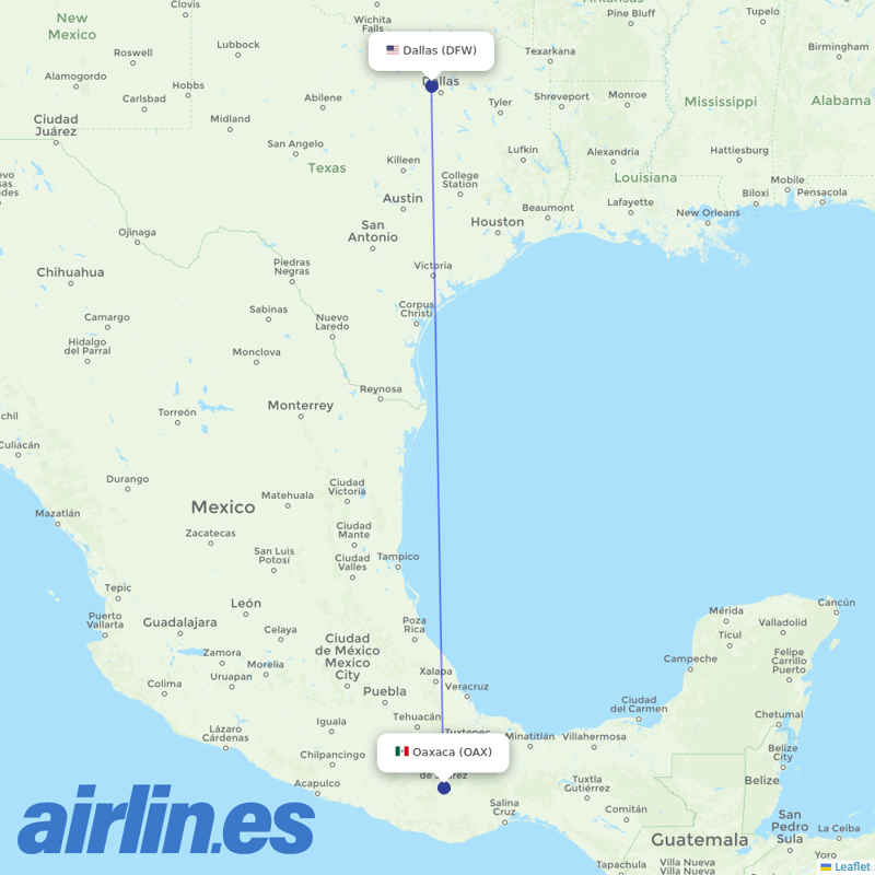 American Airlines from Xoxocotlan International destination map