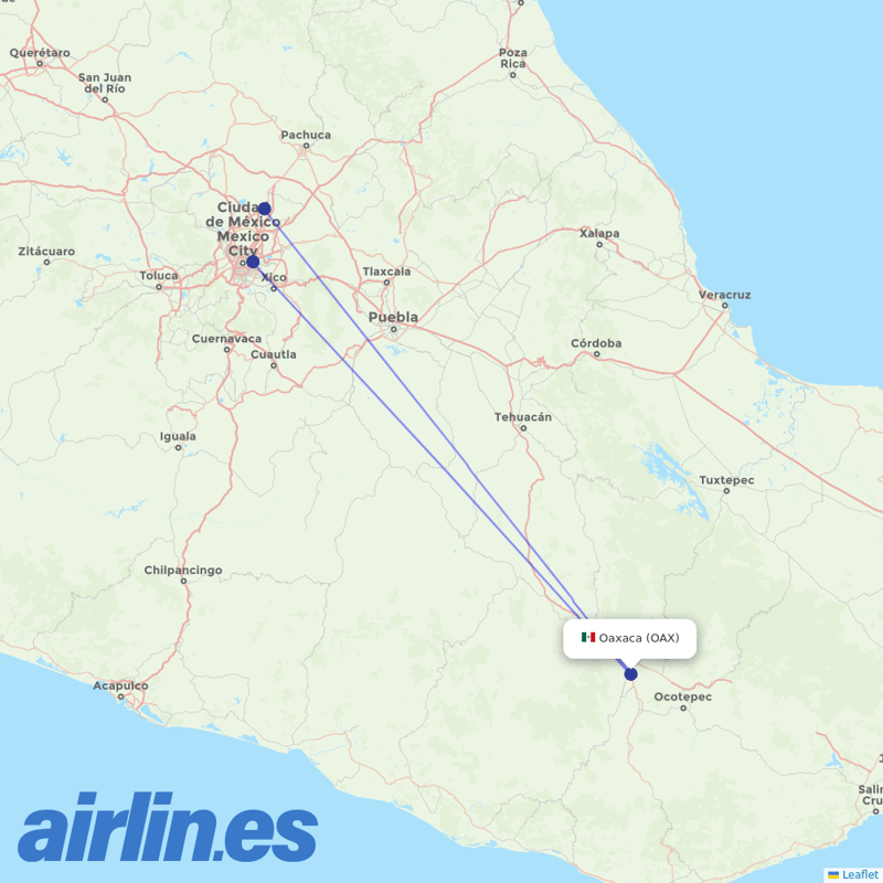 Aeromexico from Xoxocotlan International destination map