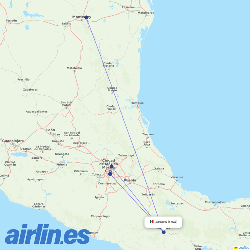 VivaAerobus from Xoxocotlan International destination map