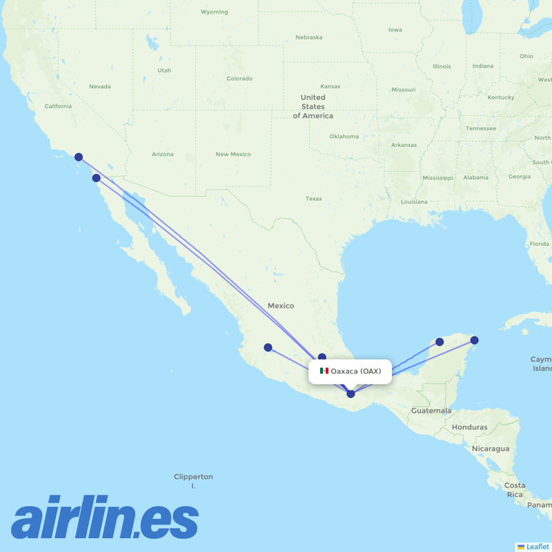 Volaris from Xoxocotlan International destination map