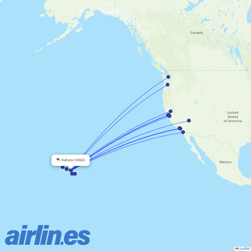 Hawaiian Airlines from Kahului destination map