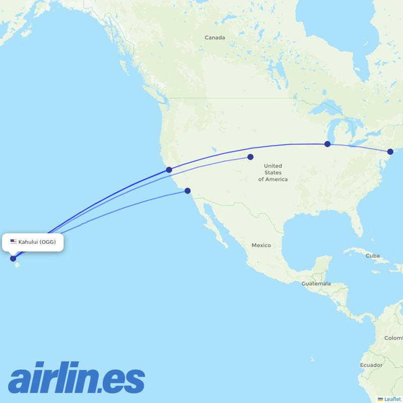 United Airlines from Kahului destination map