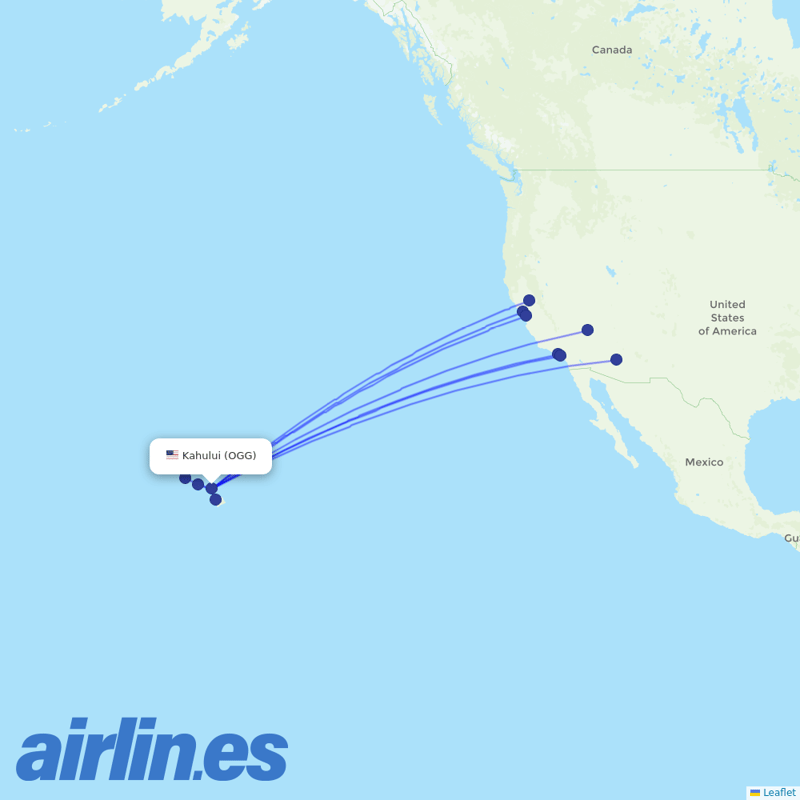 Southwest Airlines from Kahului destination map