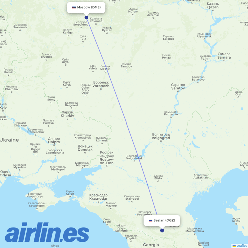 Ural Airlines from Beslan Airport destination map