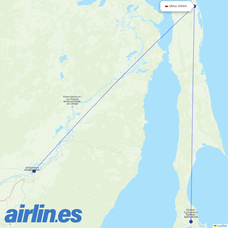 Aurora from Okha Airport destination map