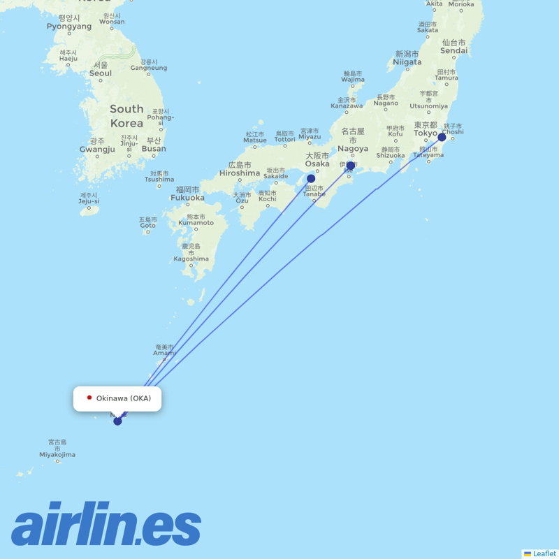Jetstar Japan from Okinawa destination map