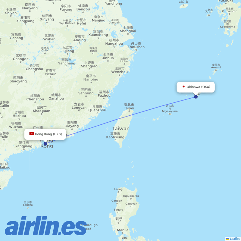 Hong Kong Airlines from Okinawa destination map