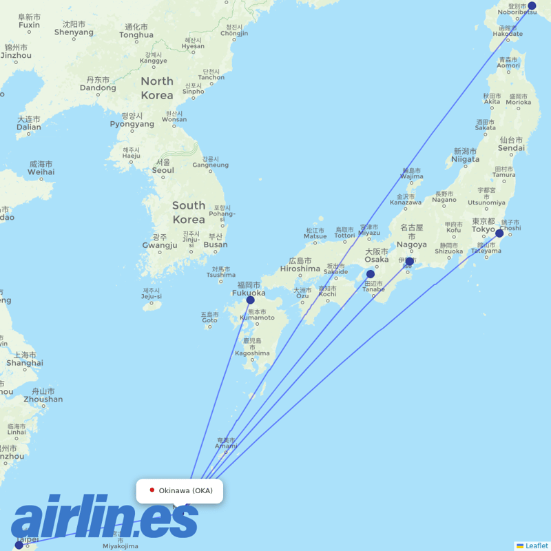 Peach Aviation from Okinawa destination map