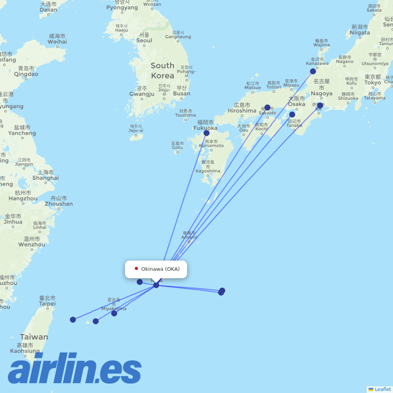Japan Transocean Air from Okinawa destination map