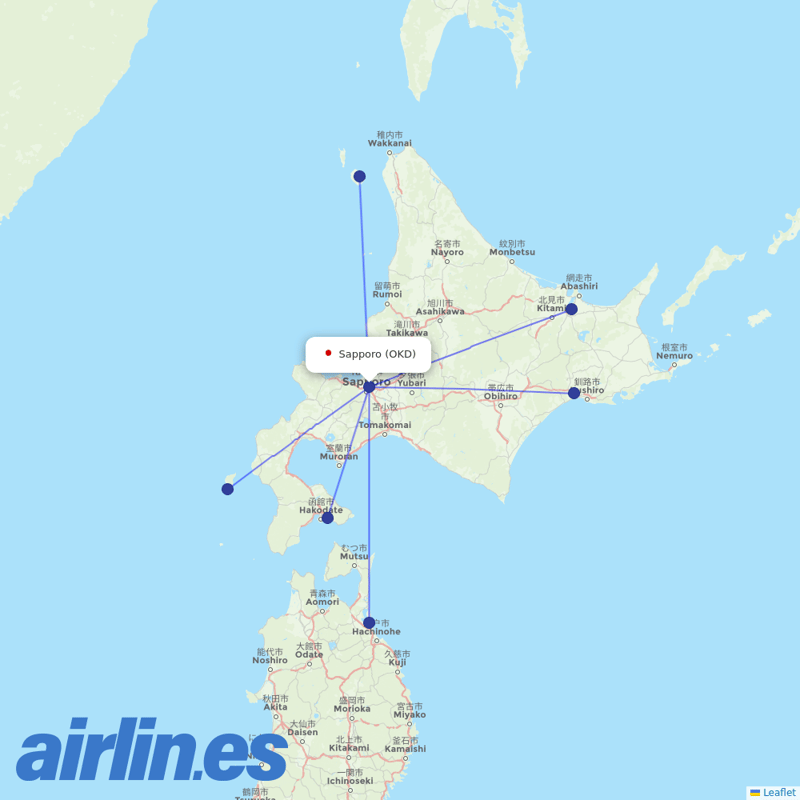 JAL from Sapporo destination map