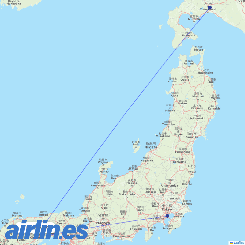 ANA from Okayama destination map
