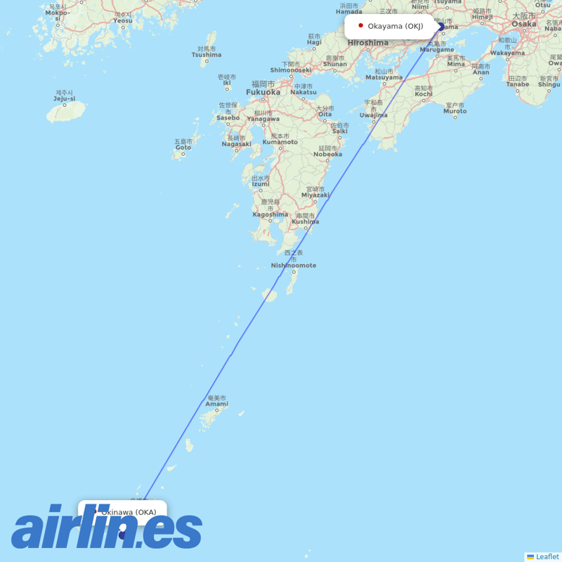 Japan Transocean Air from Okayama destination map