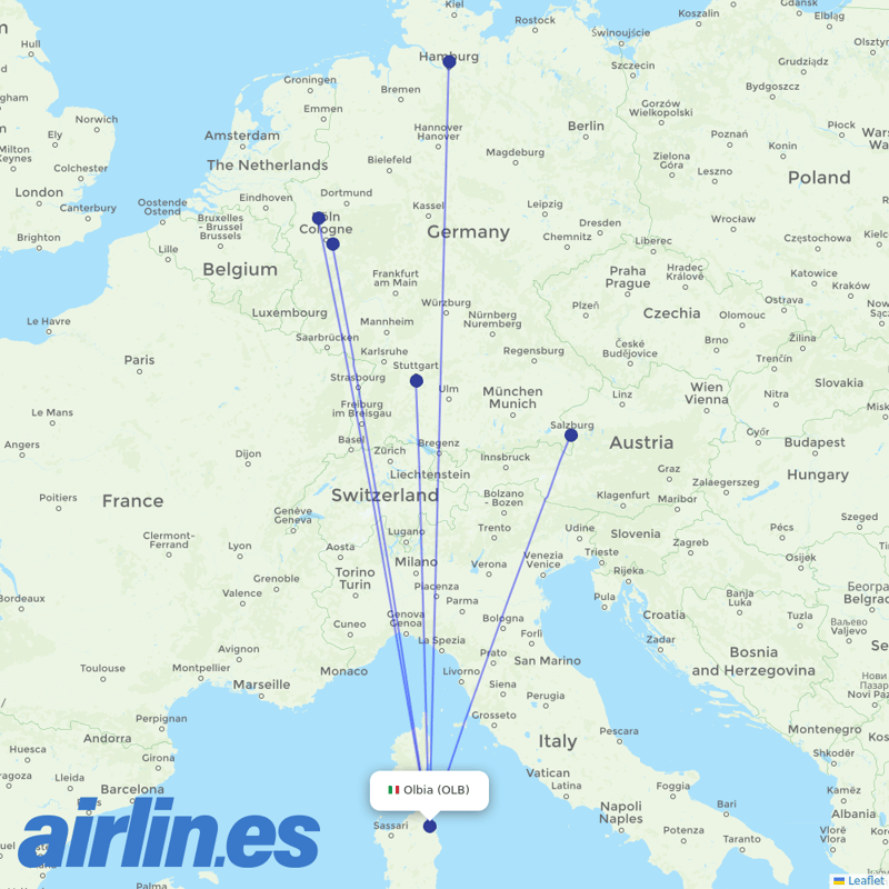 Eurowings from Olbia Costa Smeralda Airport destination map