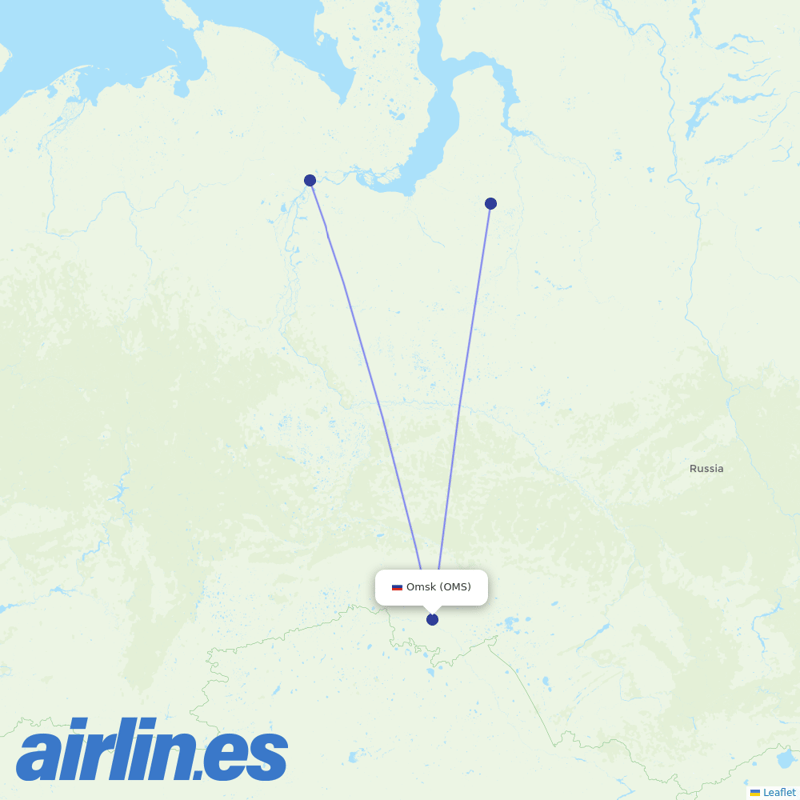 Yamal Airlines from Tsentralny destination map