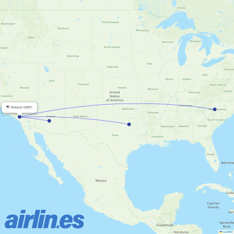 American Airlines from Ontario International Airport destination map