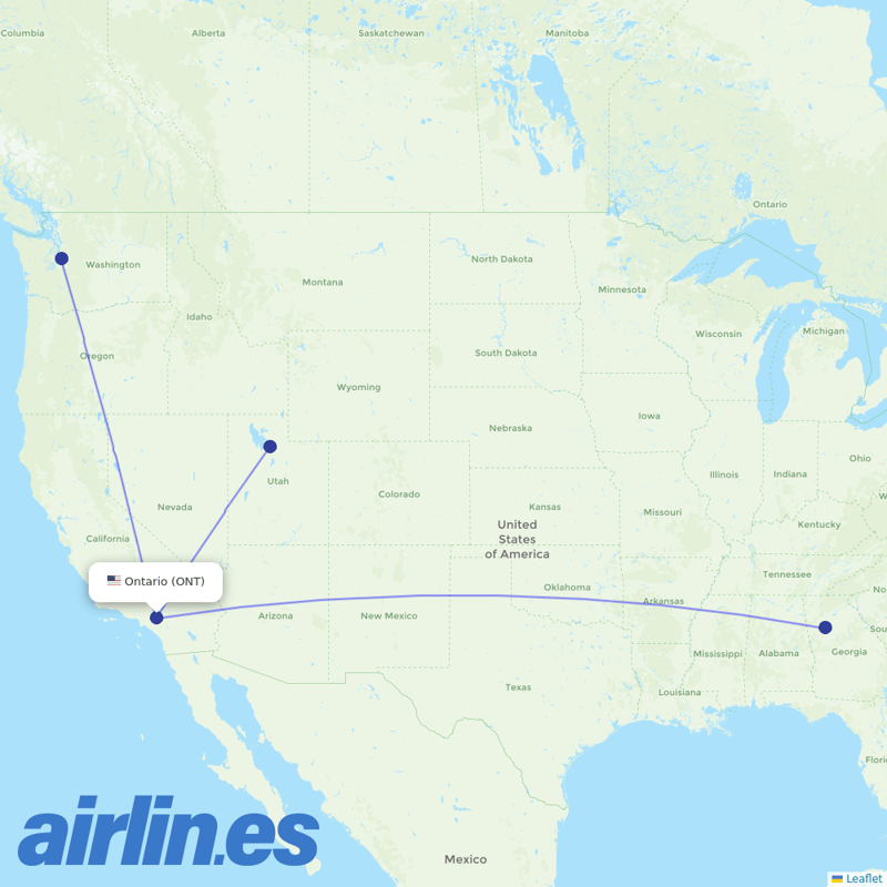 Delta Air Lines from Ontario International Airport destination map