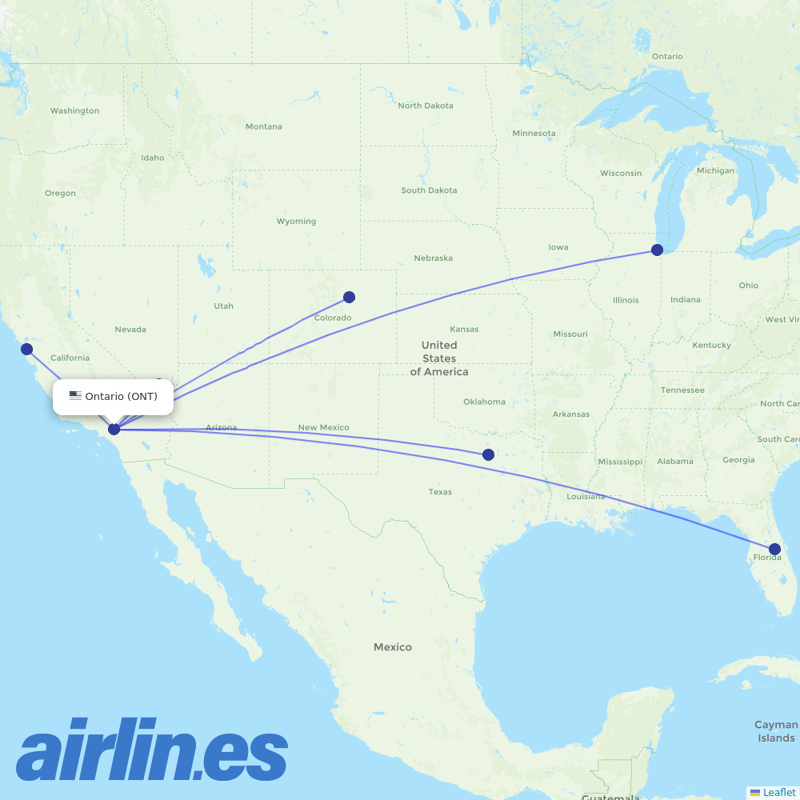 Frontier Airlines from Ontario International Airport destination map