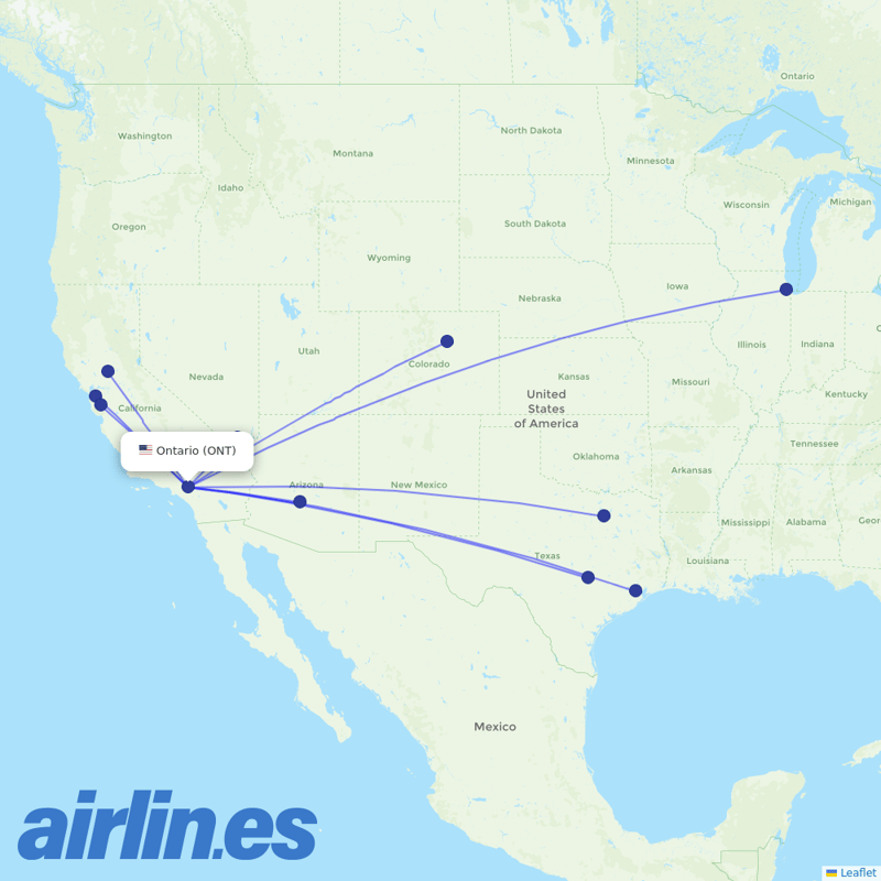 Southwest Airlines from Ontario International Airport destination map