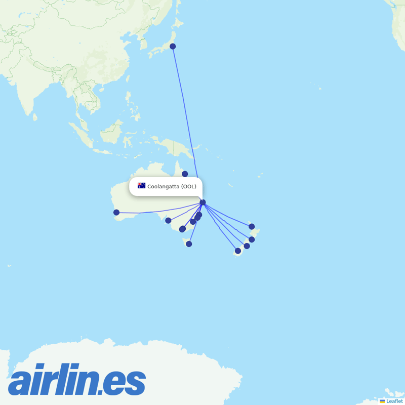 Jetstar from Gold Coast Airport destination map