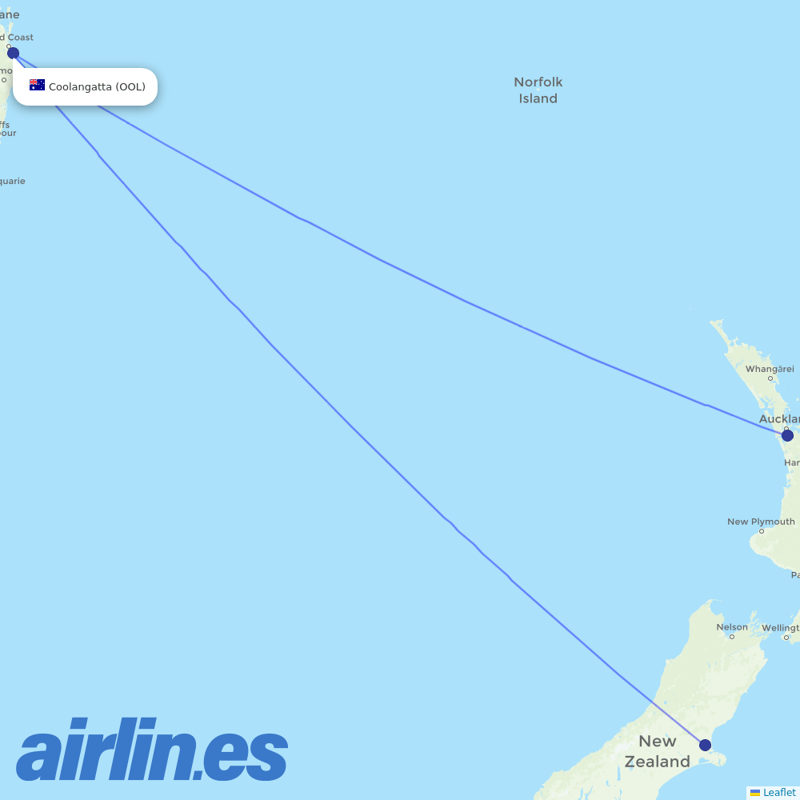 Air New Zealand from Gold Coast Airport destination map