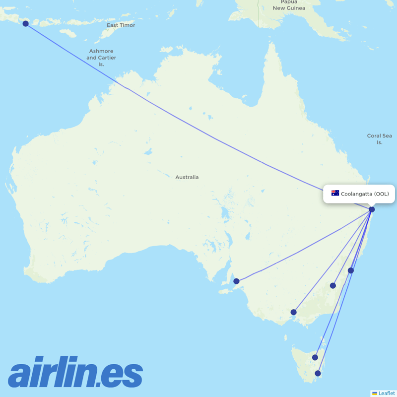 Virgin Australia from Gold Coast Airport destination map